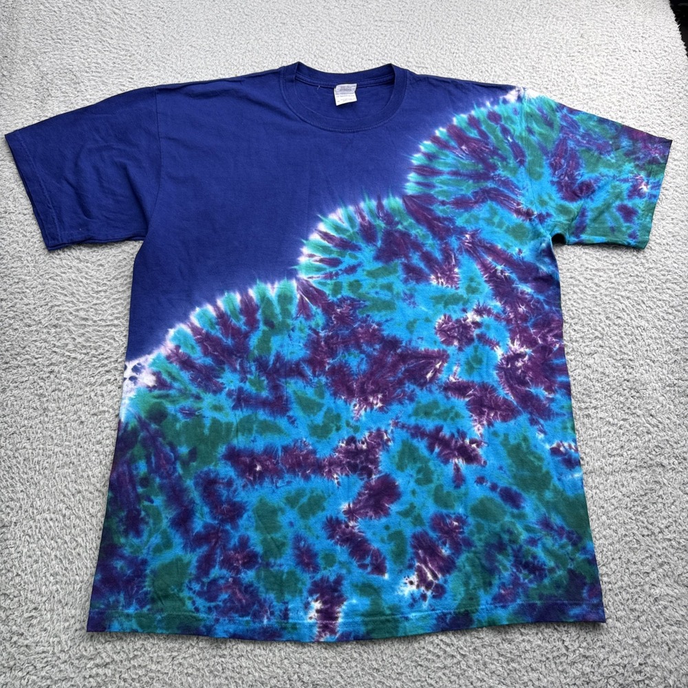 Gildan Tie Dye T-Shirt Mens XL Blue Spiral Graphic Cotton Short Sleeve Tee